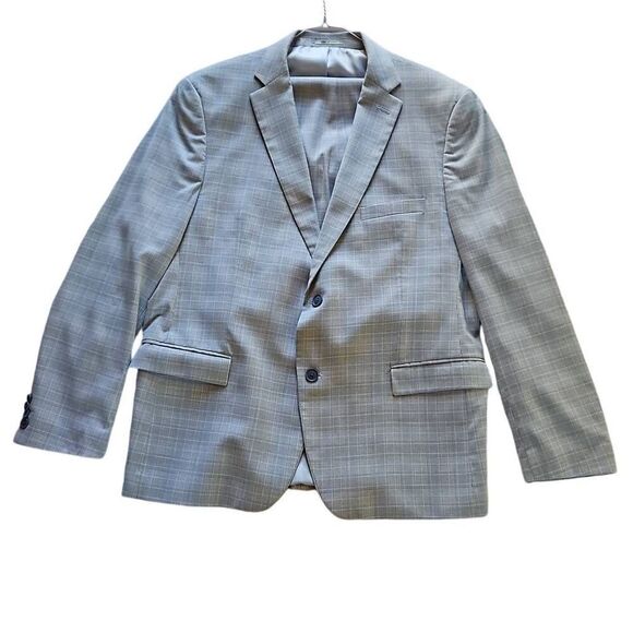 Men's Alfani Suit Jacket Light Grey Blue Plaid 44 Regular - Picture 3 of 9
